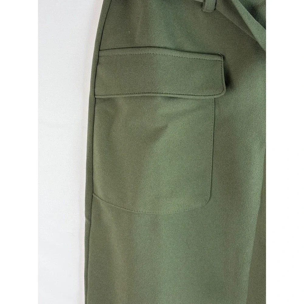 NY Collection Olive Green Petite Slim Belted Scuba Crepe Cargo Skirt Medium Chic